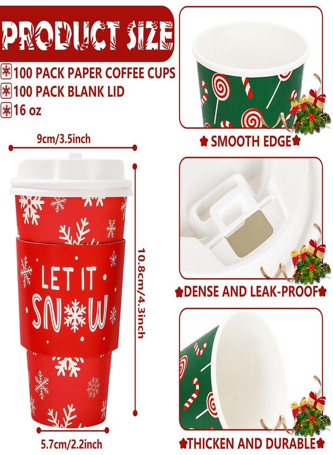 JarThenaAMCS 100 Sets 16oz Christmas Disposable Coffee Cups With Lids And Sleeves Festive Xmas Design Paper Drinking Cups For Winter Home Office Party Supplies - Image 2